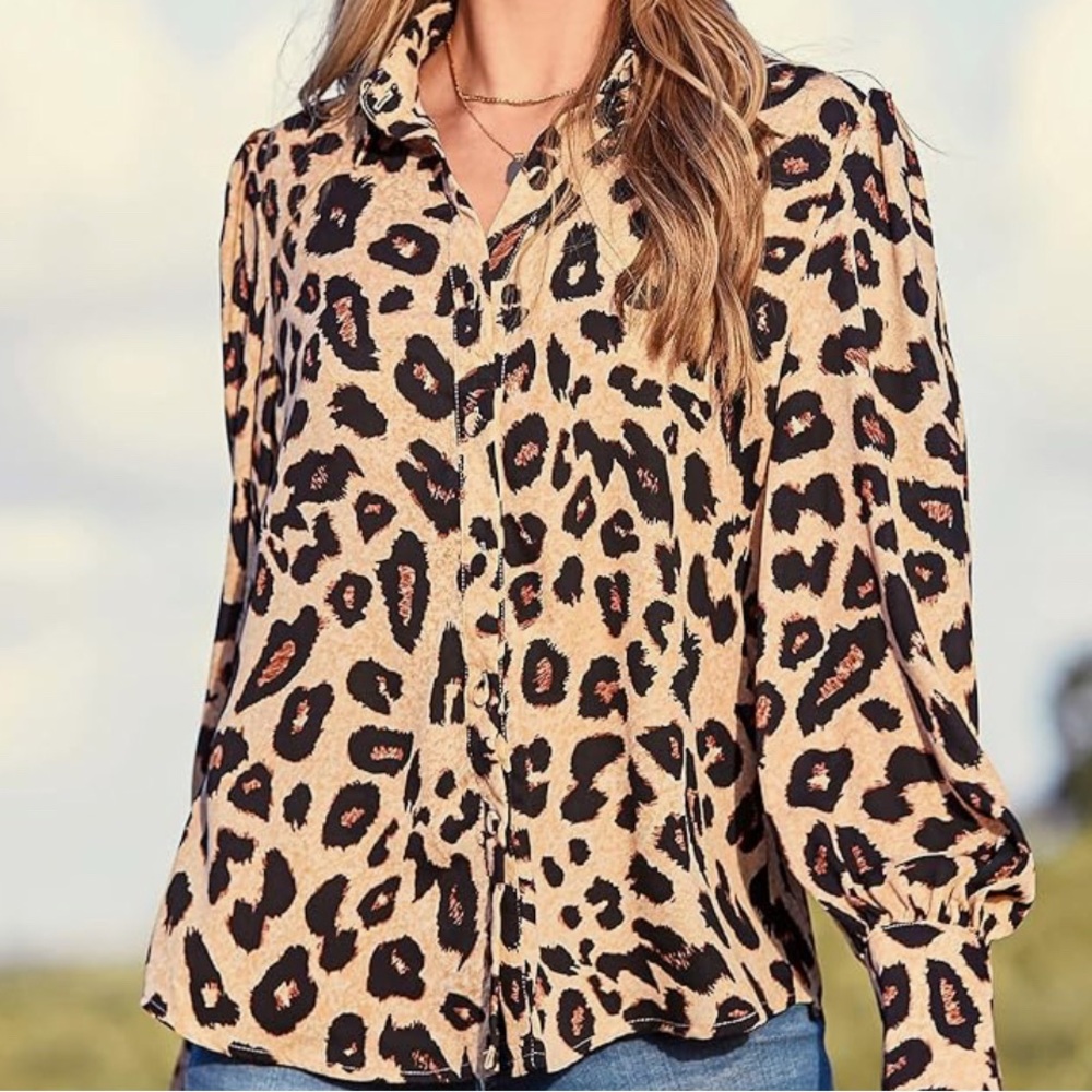 Leopard Print Button-Up Blouse